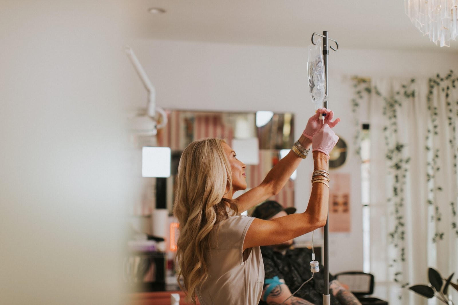 Tasha Wright Ford, RN, preparing an IV drip at GlamWright in Phoenix